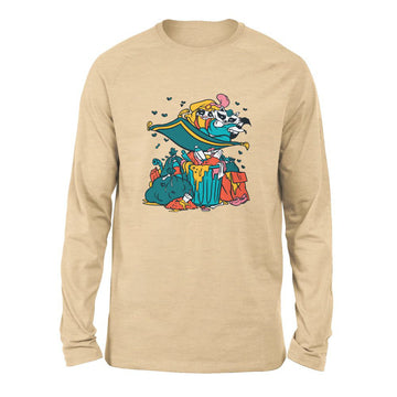 Raccoon Flying Aladdin Men/Unisex Drop Shoulder Sweatshirt in Heather Sand Dune color